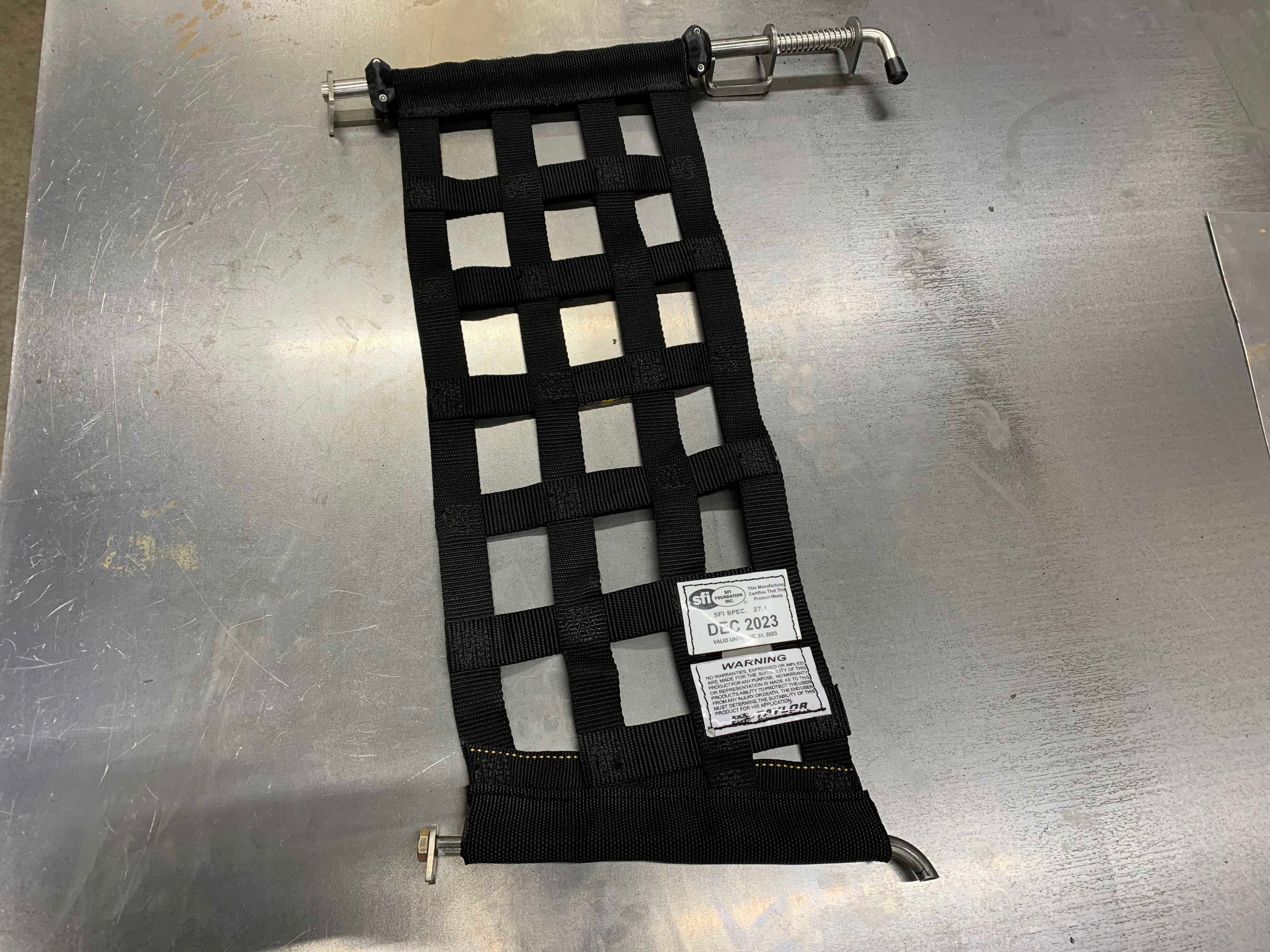 Henderson Race Shop Store window net mount kit with black nylon net and stainless steel quick-release mounting rods