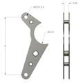 Henderson Race Shop Store welded steel wheelie bar axle bracket with technical dimensions for 3-inch axle tubes.