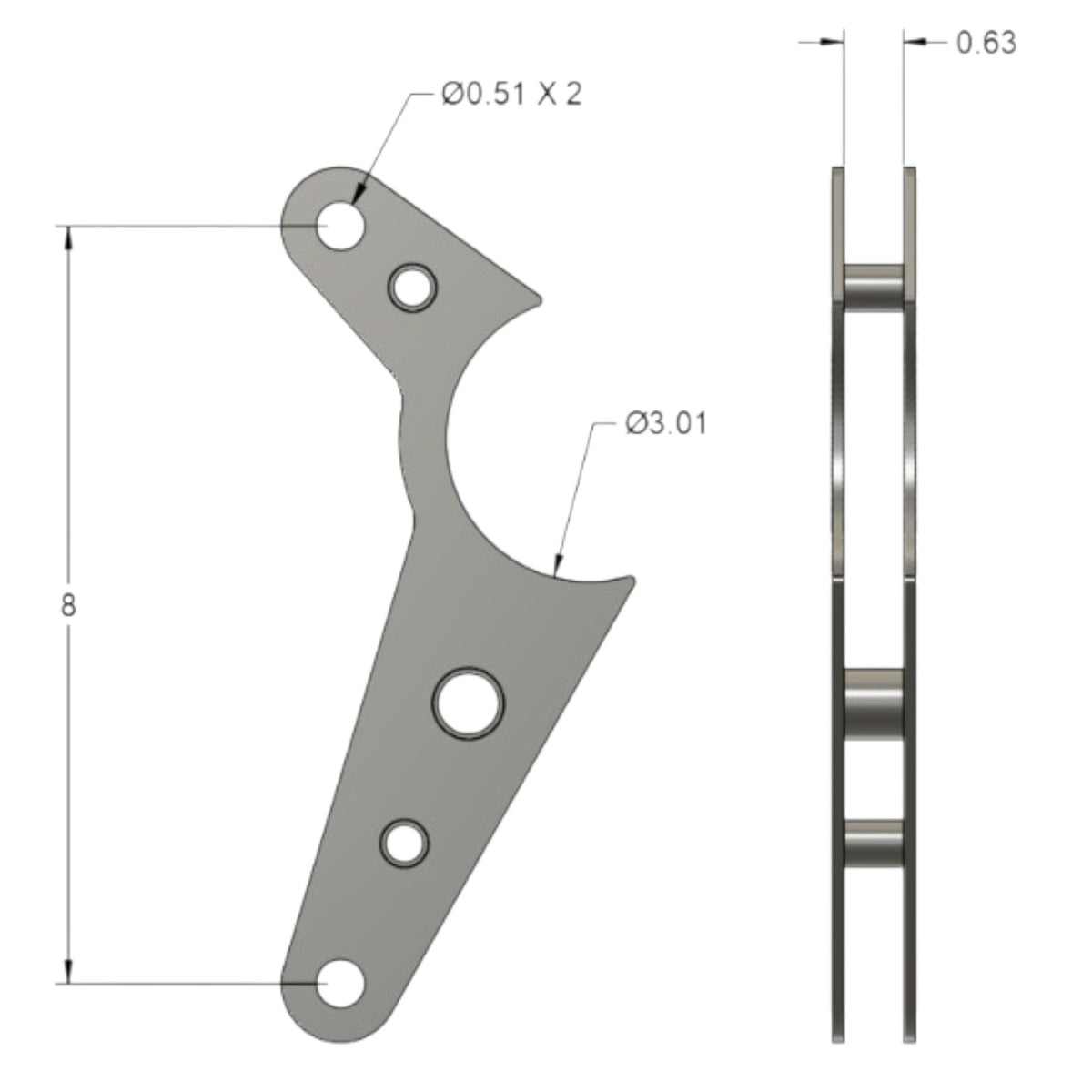 Henderson Race Shop Store welded steel wheelie bar axle bracket with technical dimensions for 3-inch axle tubes.
